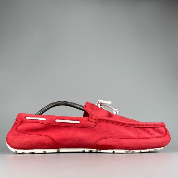 UGG Men's Size 11 Red Nubuck Moccasin Driving Loafers Shearling Slippers Casual - Picture 7 of 9